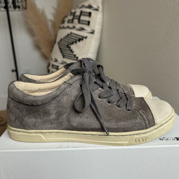 UGG Gray Suede Taya Sherpa Lined Low Top Sneakers Size 8 Fall/Winter - Picture 2 of 10